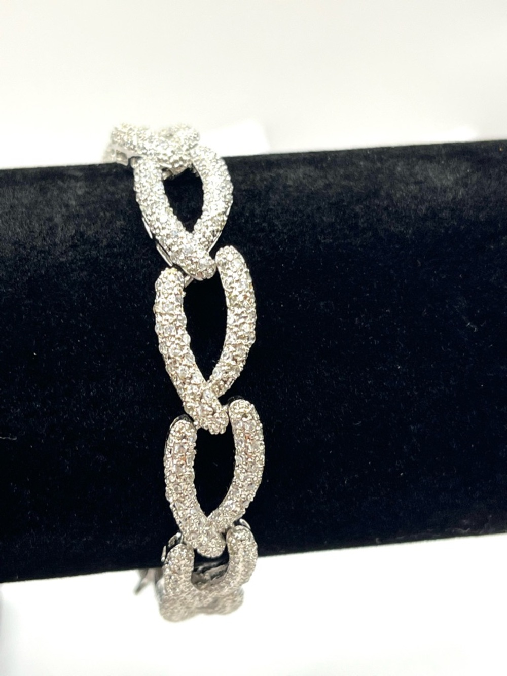 Pavé Link Silver-Tone Bracelet with Sparkling Interlocked Design